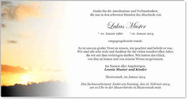 Danksagungen Trauer