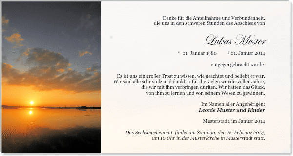 Danksagungen Trauer