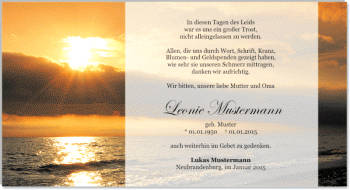 Danksagungen Trauer