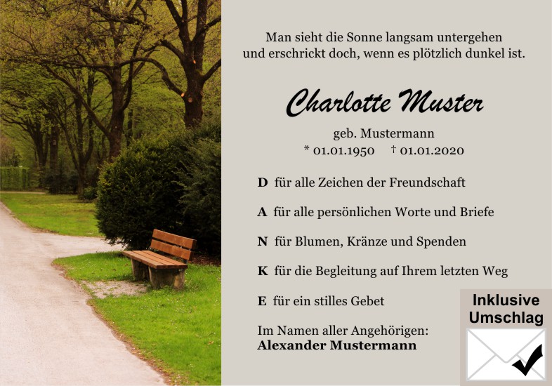 Danksagungen Trauer