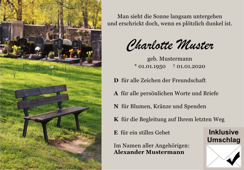 Danksagungen Trauer