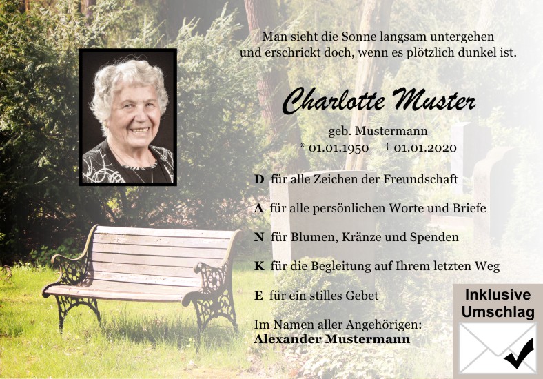 Danksagungen Trauer