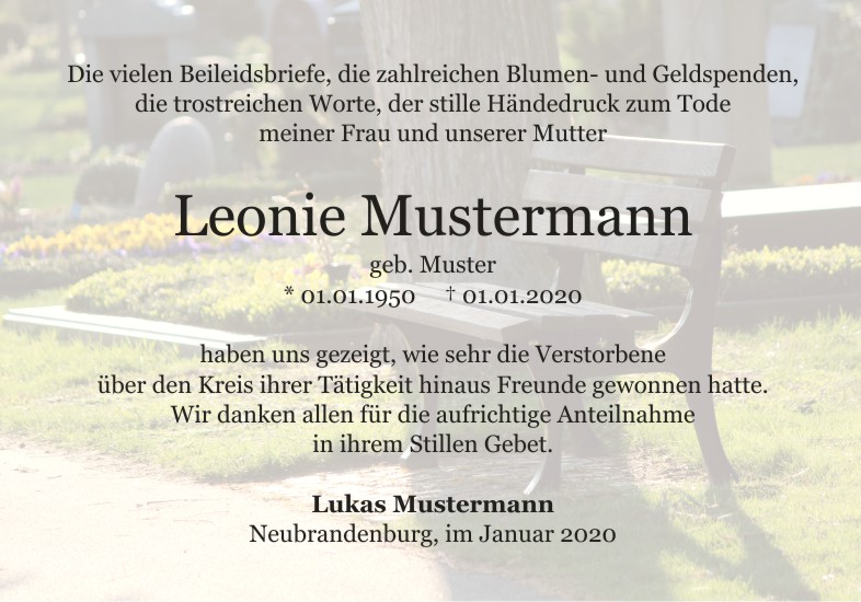 Danksagungen Trauer