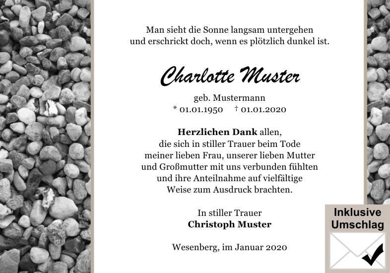 Danksagungen Trauer