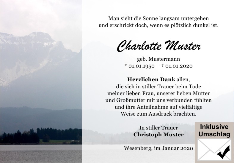 Danksagungen Trauer