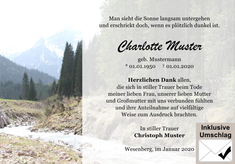 Danksagungen Trauer