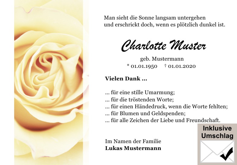 Danksagungen Trauer