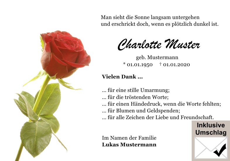 Danksagungen Trauer