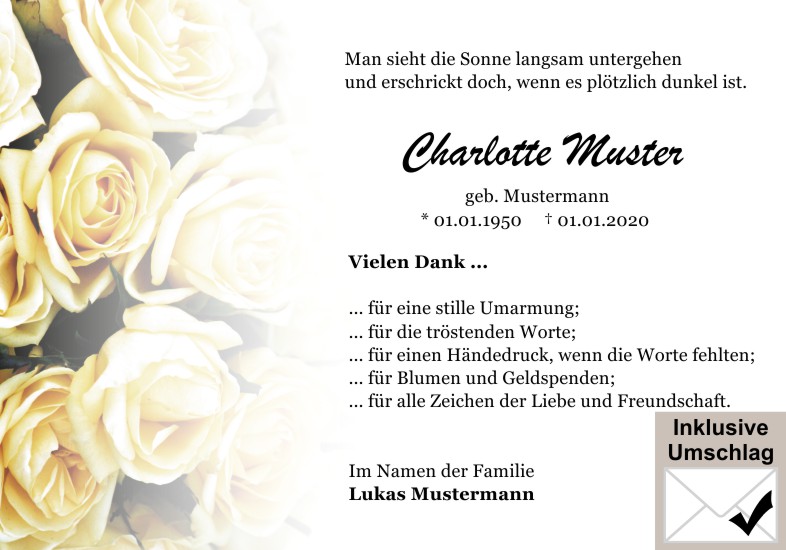 Danksagungen Trauer