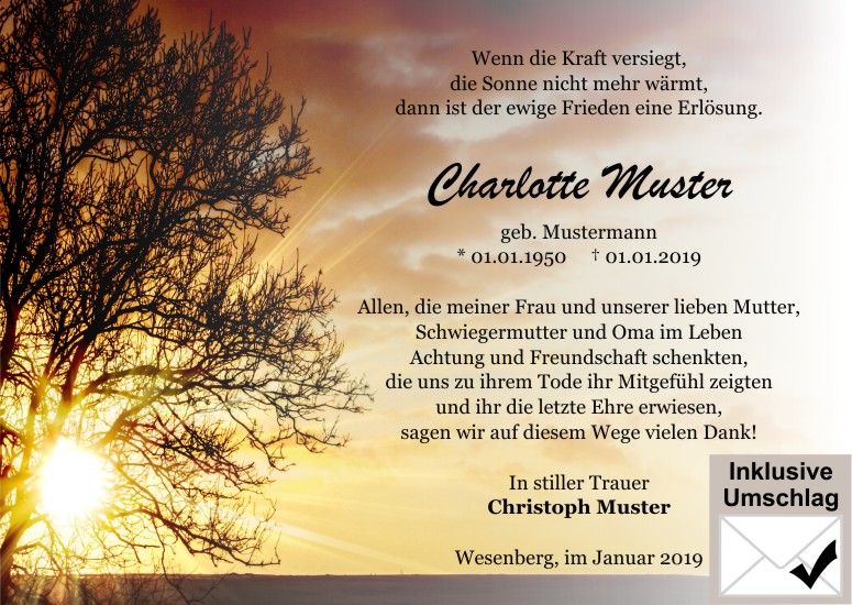 Danksagungen Trauer