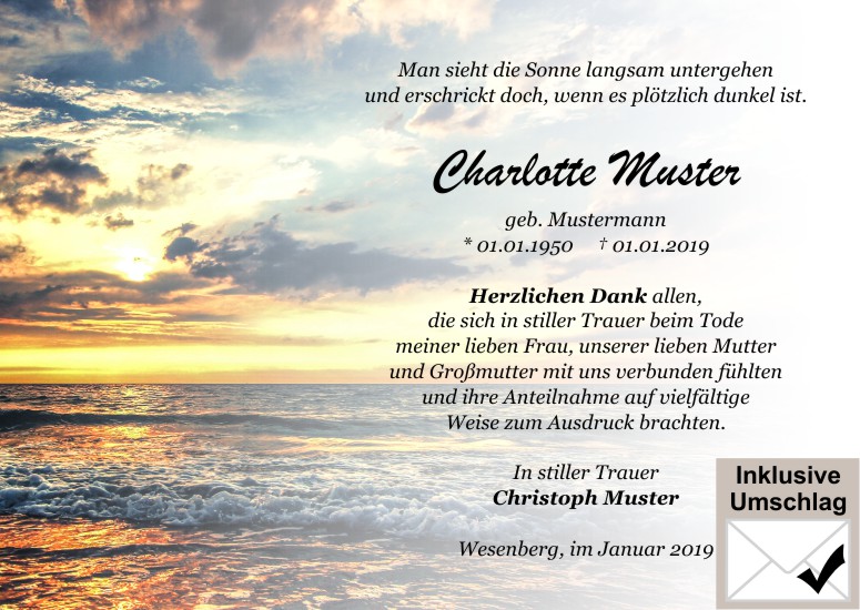 Danksagungen Trauer