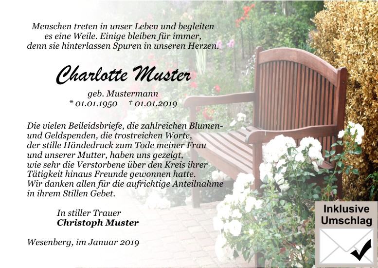 Danksagungen Trauer