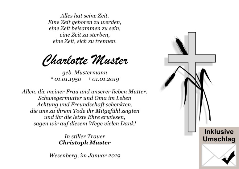 Danksagungen Trauer