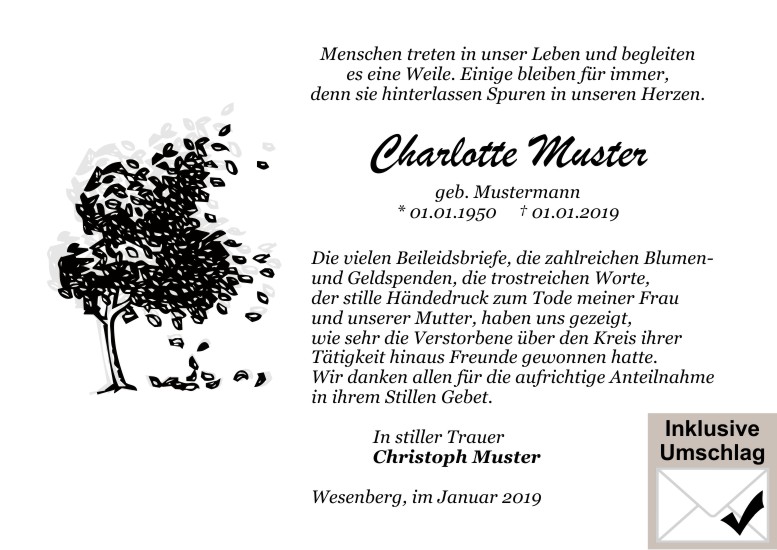 Danksagungen Trauer