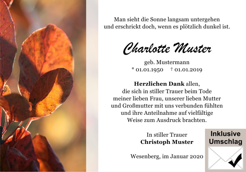 Danksagungen Trauer