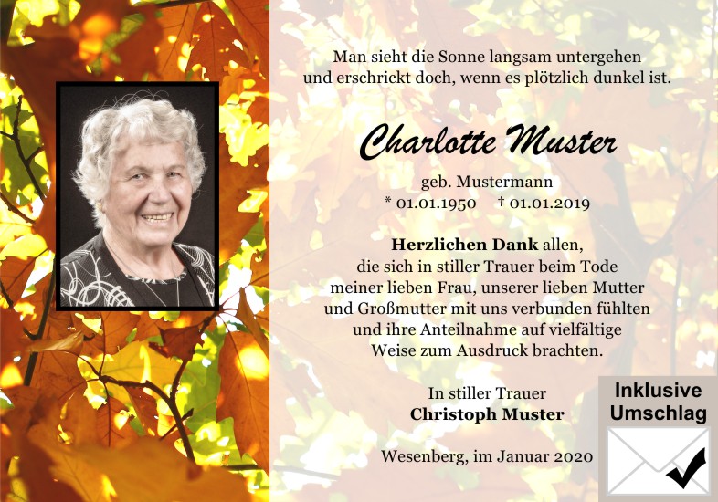 Danksagungen Trauer