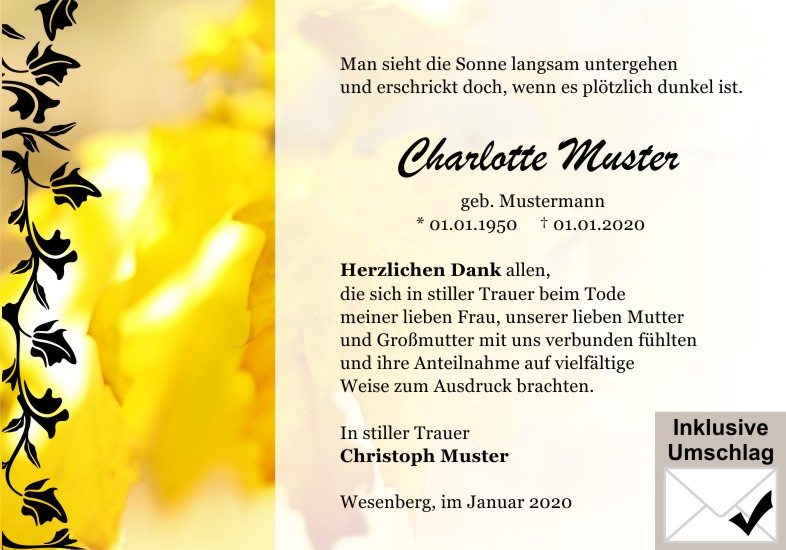 Danksagungen Trauer