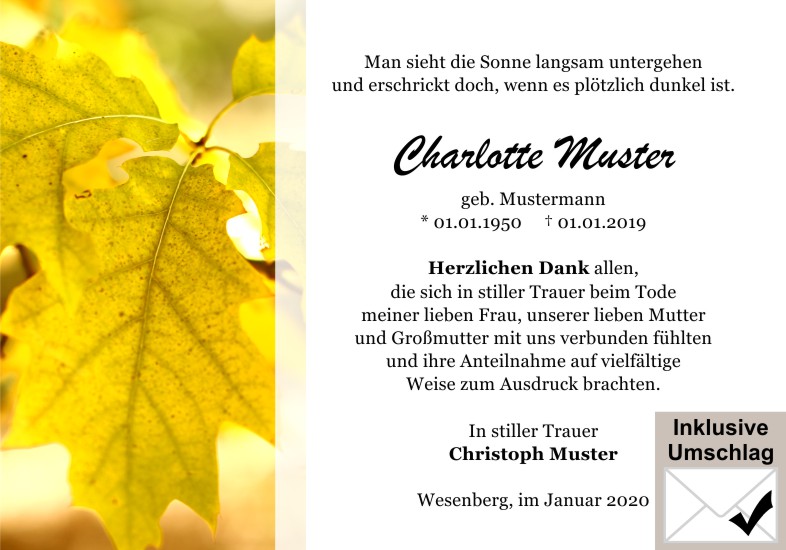 Danksagungen Trauer