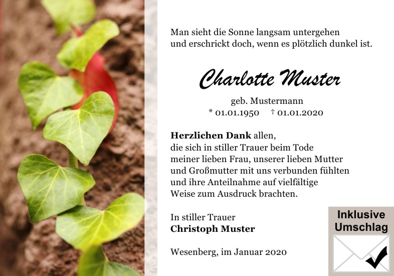 Danksagungen Trauer