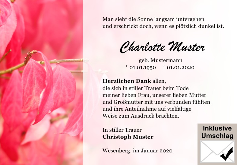 Danksagungen Trauer