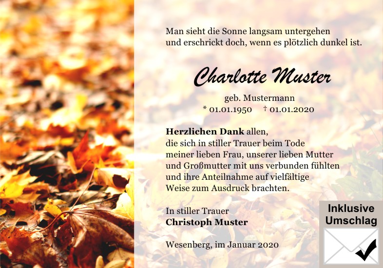 Danksagungen Trauer