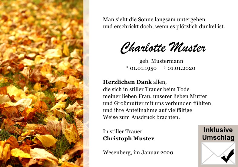 Danksagungen Trauer