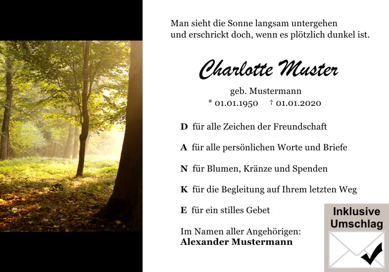 Danksagungen Trauer