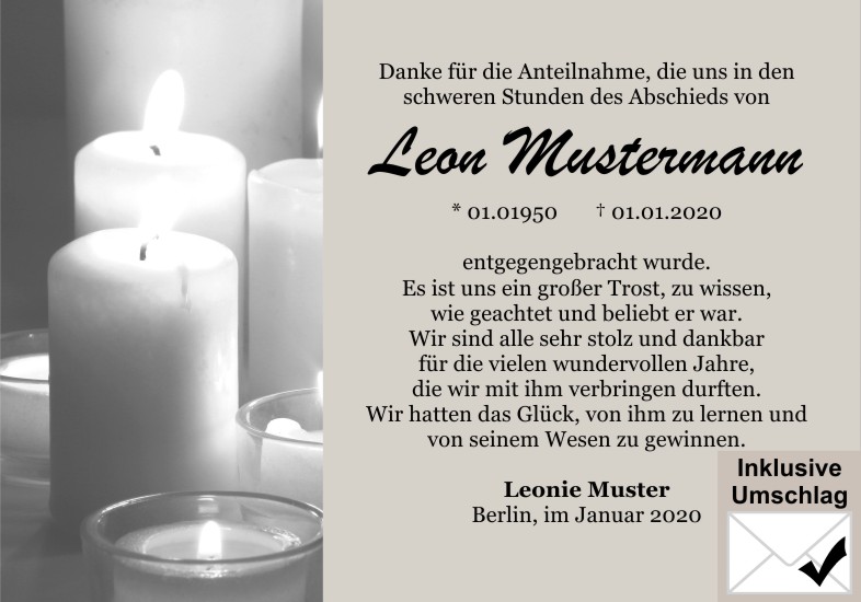 Danksagungen Trauer