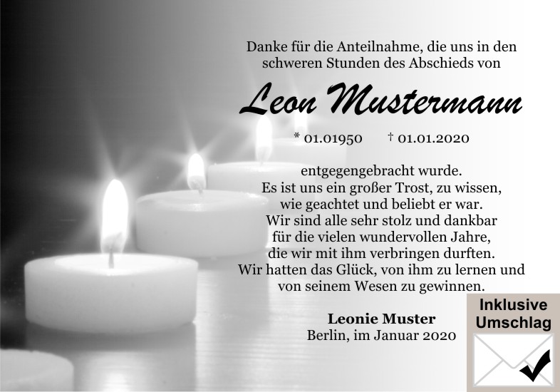 Danksagungen Trauer