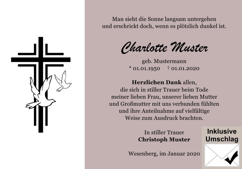 Danksagungen Trauer