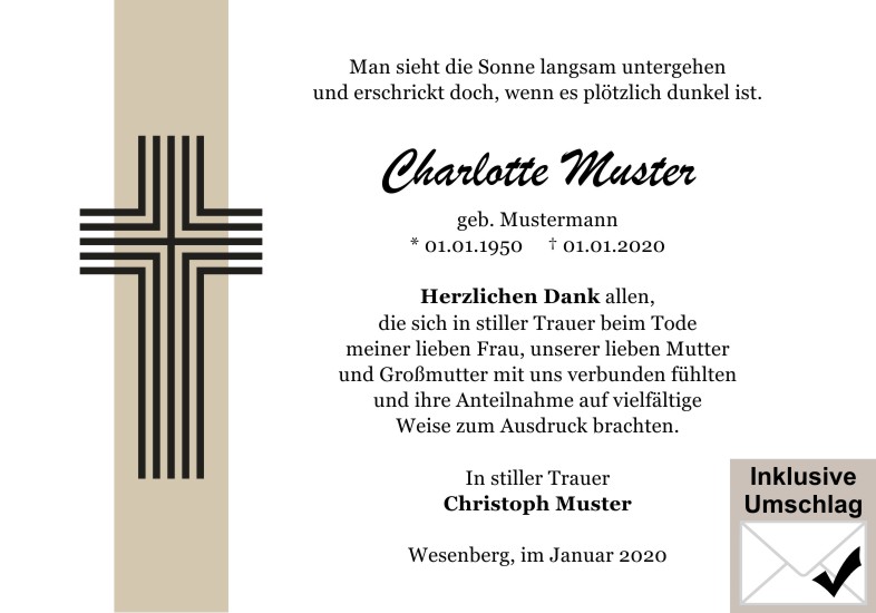 Danksagungen Trauer