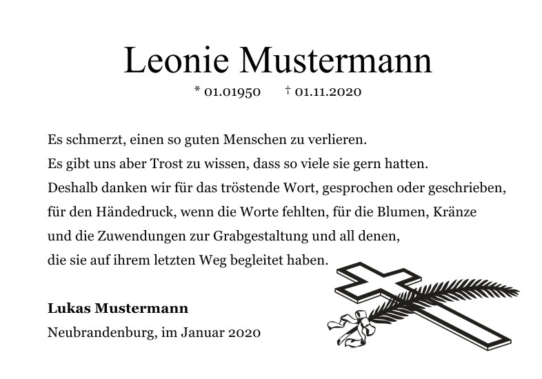 Danksagungen Trauer
