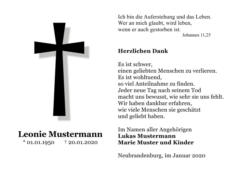 Danksagungen Trauer
