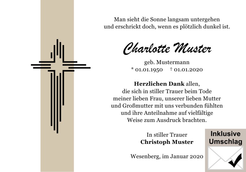Danksagungen Trauer
