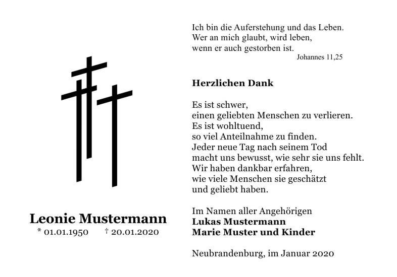 Danksagungen Trauer