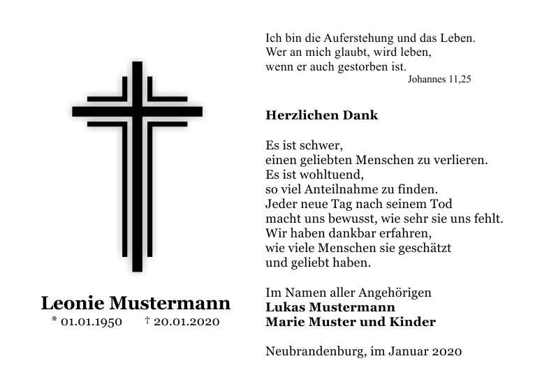 Danksagungen Trauer