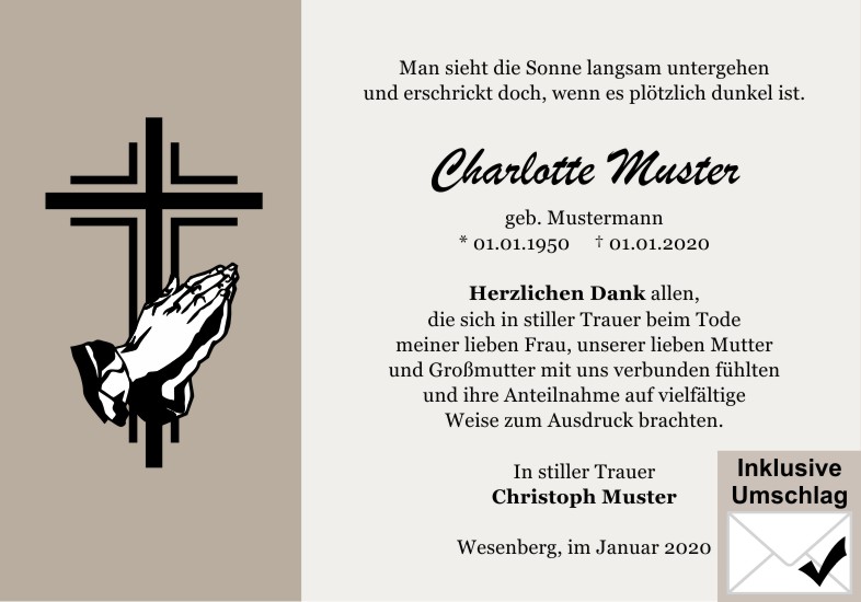 Danksagungen Trauer