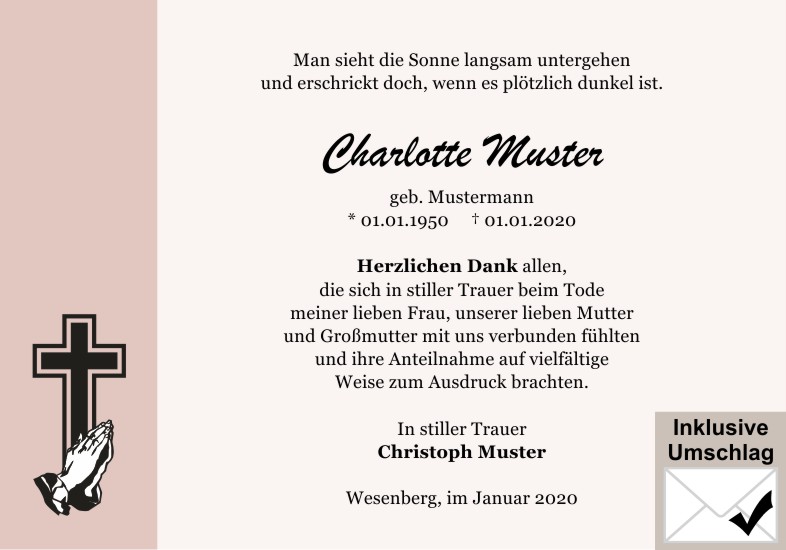 Danksagungen Trauer