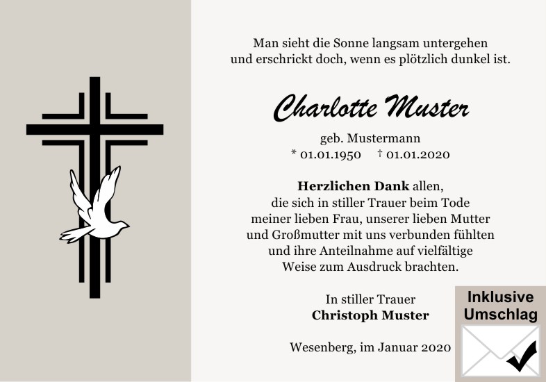 Danksagungen Trauer