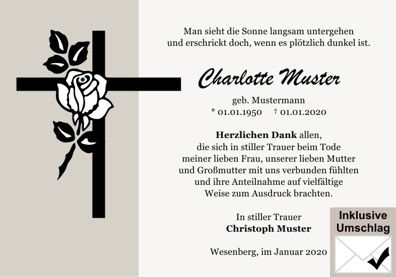 Danksagungen Trauer