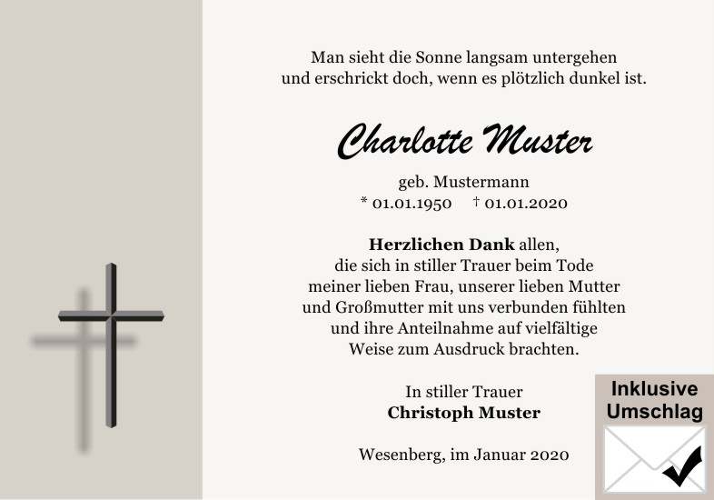 Danksagungen Trauer