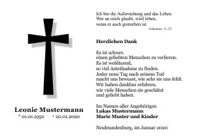 Trauerkarten Danksagung