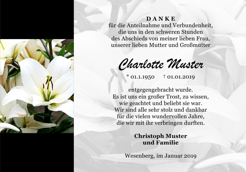 Danksagungen Trauer