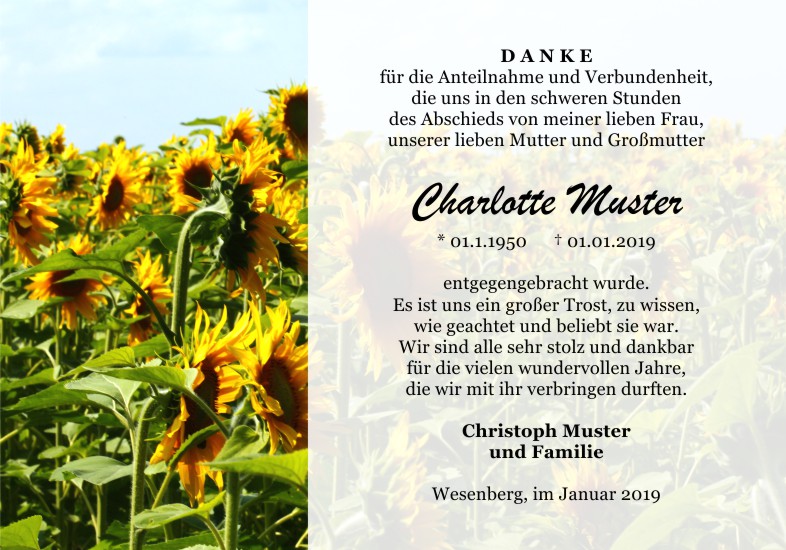 Danksagungen Trauer