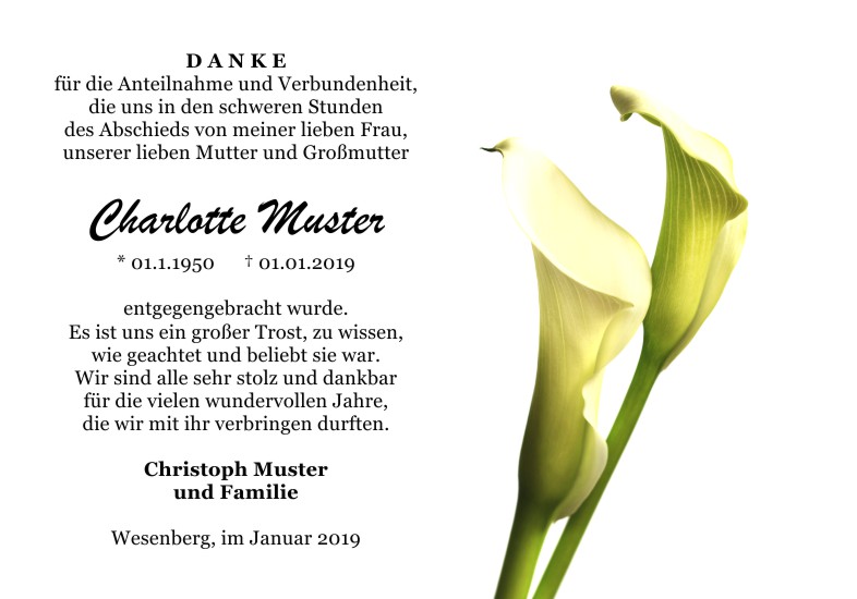Danksagungen Trauer