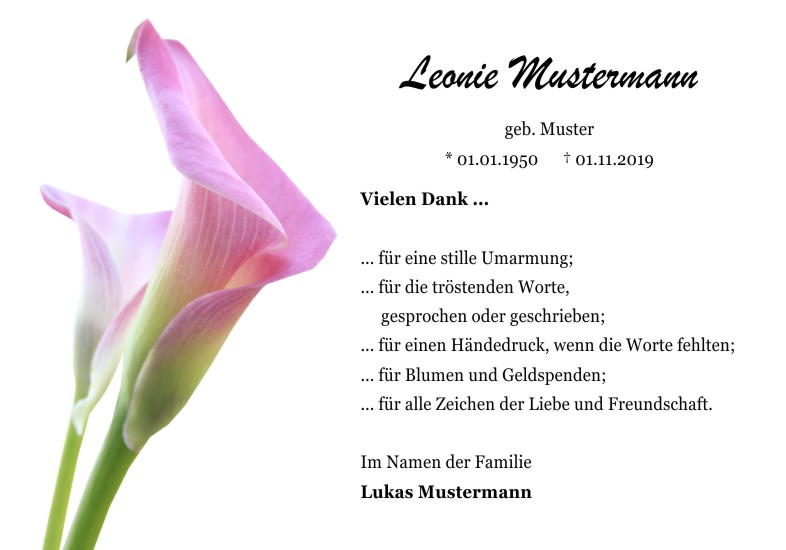 Danksagungen Trauer