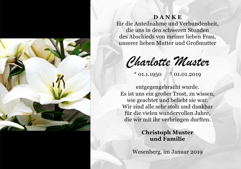 Danksagungen Trauer