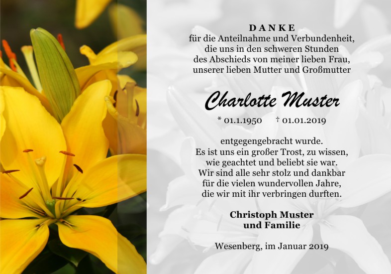 Danksagungen Trauer