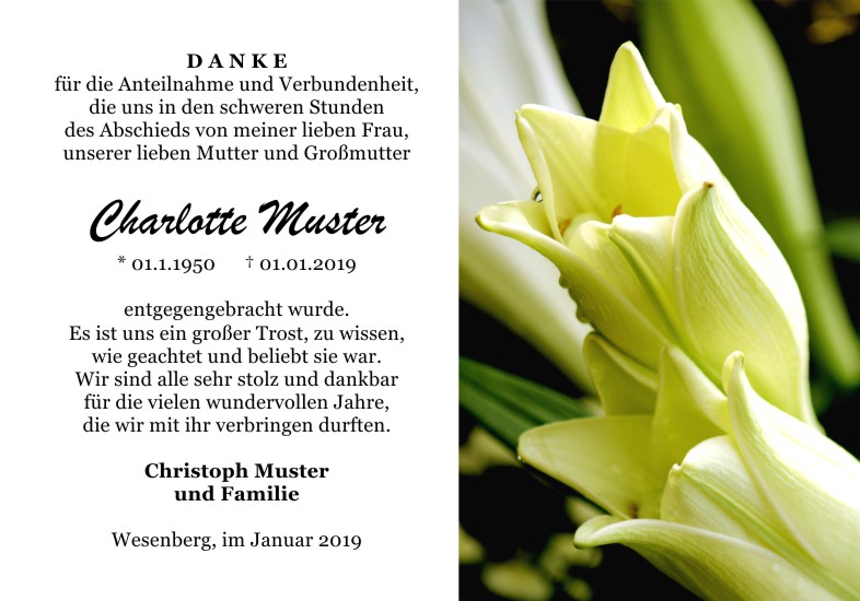 Danksagungen Trauer