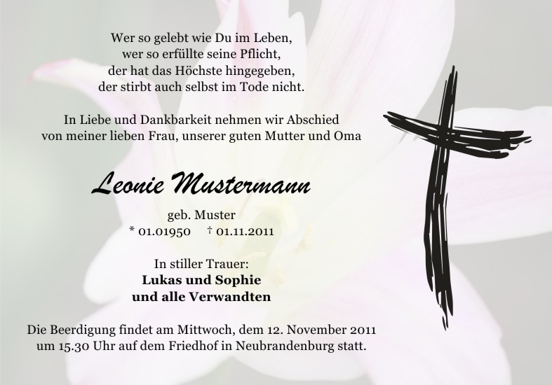 Danksagungen Trauer